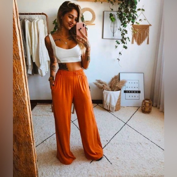 Molly Green Pants - Molly Green silky burnt orange palazzo pants Zs S